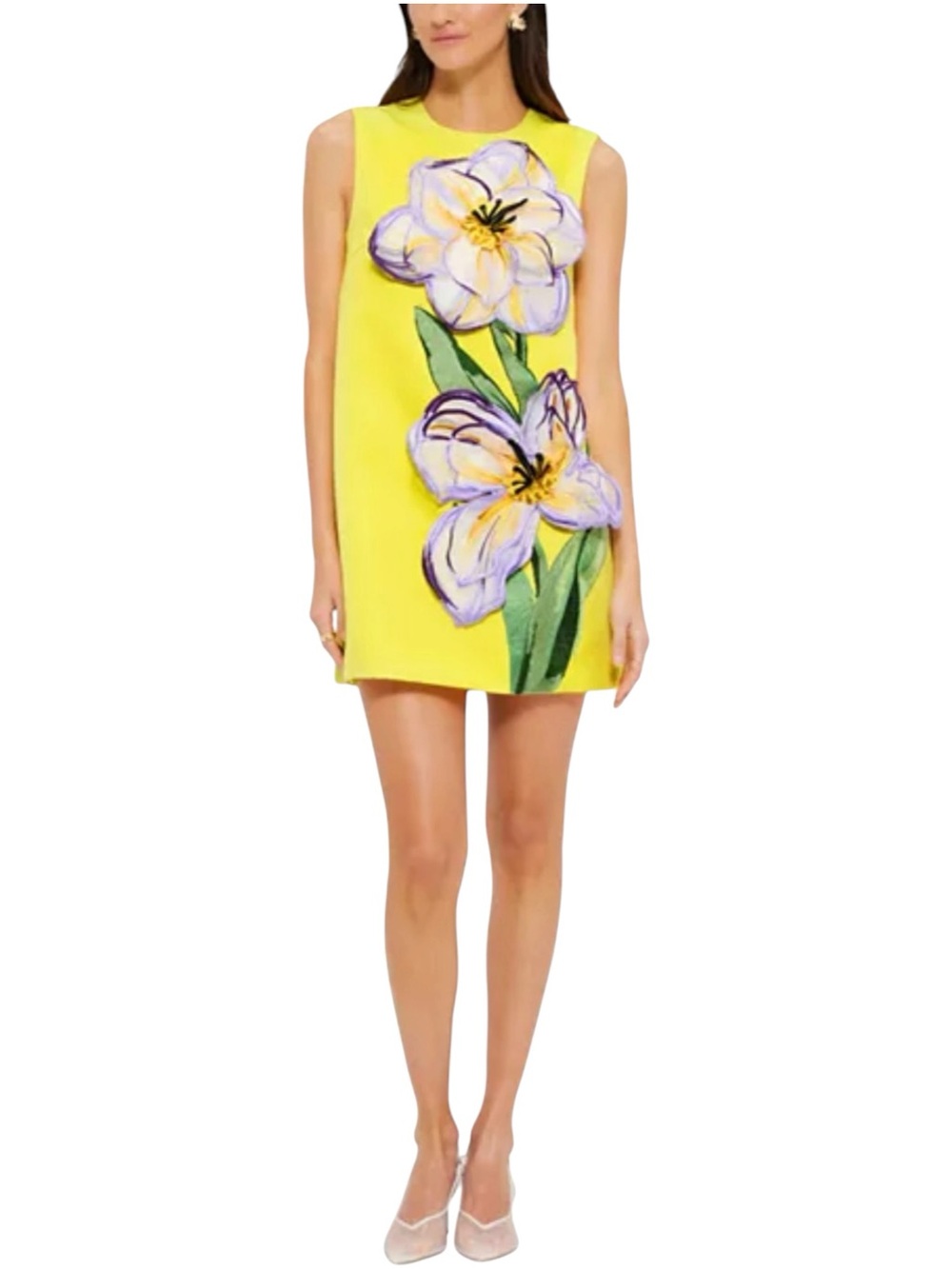 LEO LIN Yvonne Applique Floral Iris Print Dress Size AU 8 US 4
